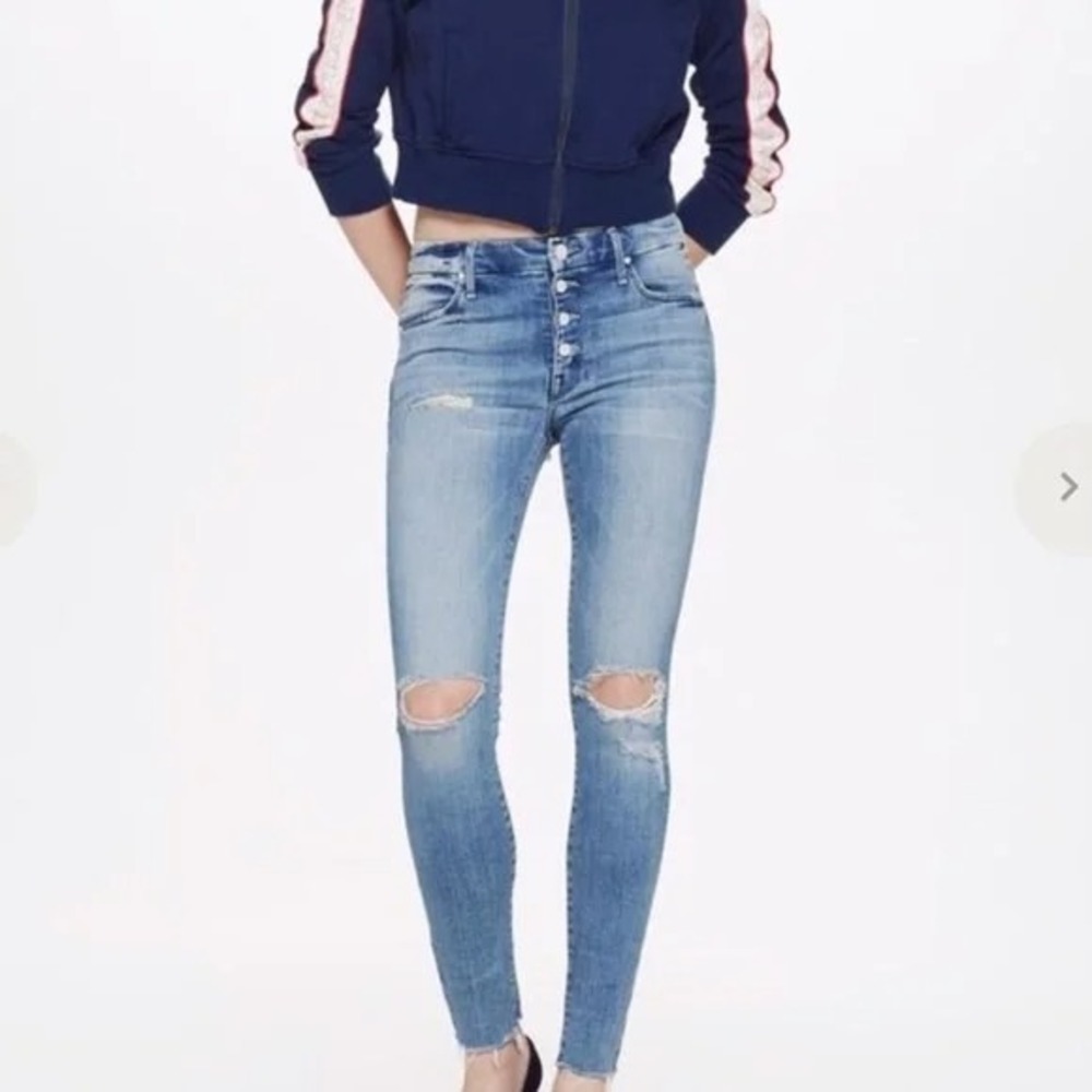 Mother Pixie Fray Jeans Women's 25 Losing Control Distressed Skinny Button Fly